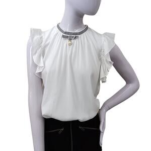 Romantic Home DIDO Blouse Size Medium White Short Flared Sleeve